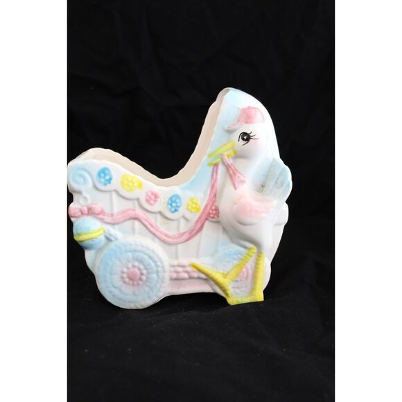 Vintage Rubens Originals Ceramic Baby Carriage Bassinette Stork Delivery 3358 - Picture 1 of 8